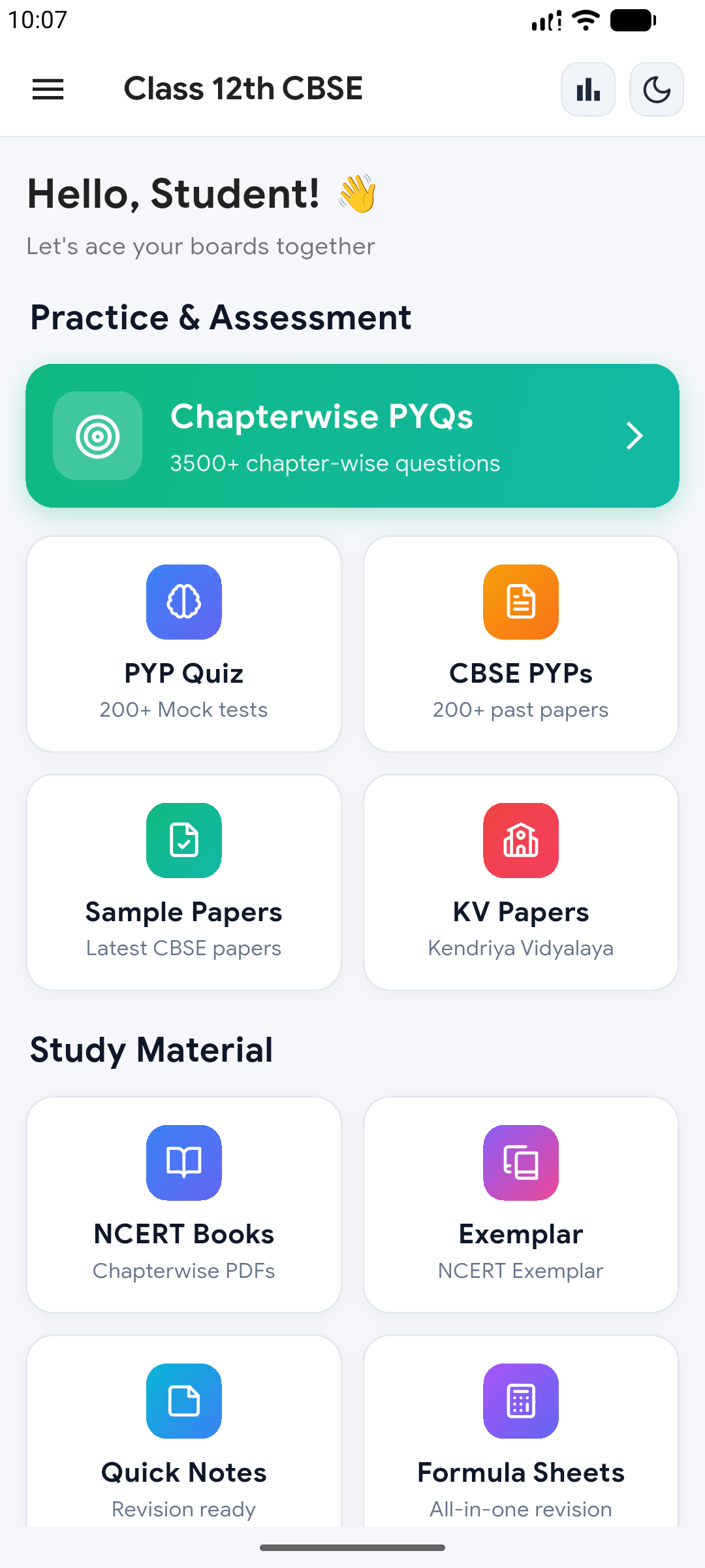 Class 12th CBSE App Dashboard